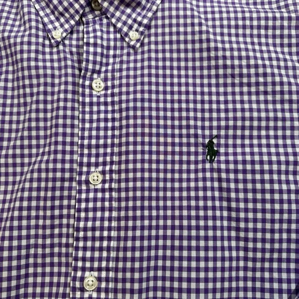 Polo Ralph Lauren Purple‎ Gingham Cotton Button Down Shirt Mens M Blue Pony